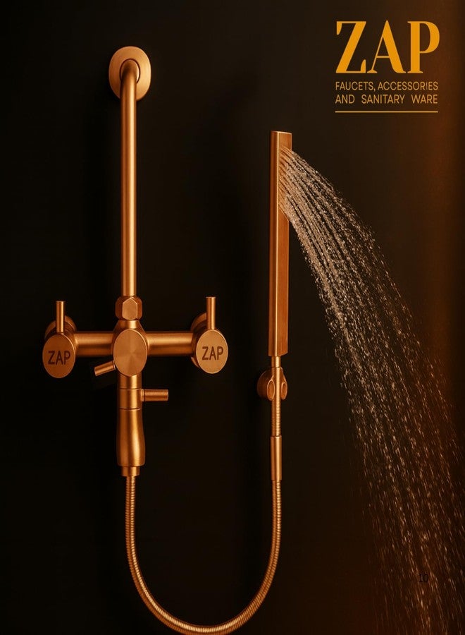 ZAP Elixir 3-in-1 Full Brass Wall Mixer for Bathroom | Rose Gold Finish | Rust Resistant & Durable Tap | Provision for Overhead Shower and Long Bend Pipe | Stylish Bathroom Fitting - Image 3